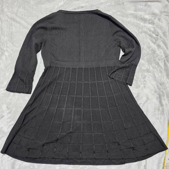 Calvin‎ Klein Sweater Dress Small Black Fit & Flare Knit Scoop Neck 3/4 Sleeve - Picture 2 of 8